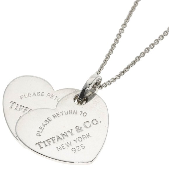 TIFFANY Return Toe Double Heart Necklace Silver Women's &Co. - Picture 1 of 6